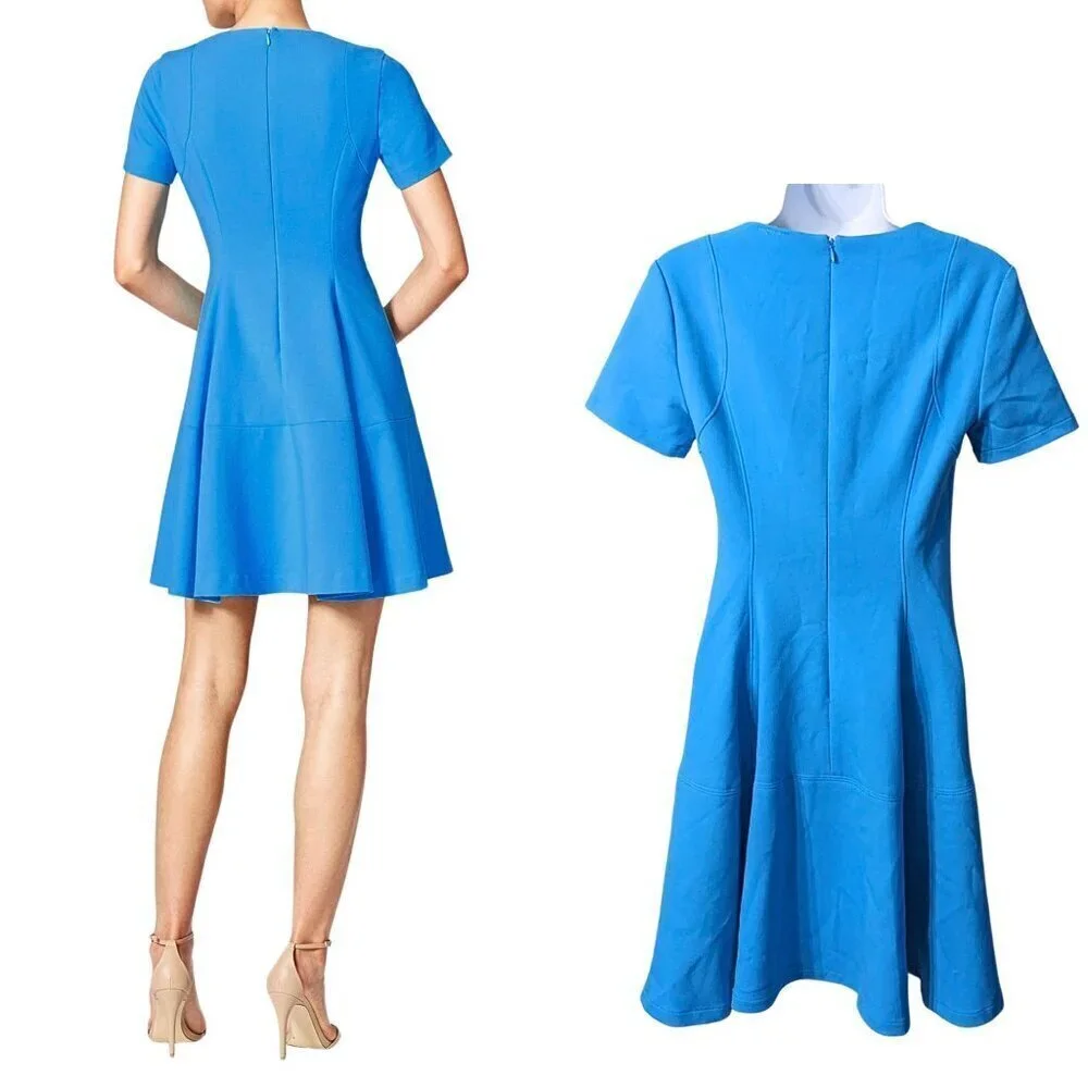 NWT SHOSHANNA Davie Cerulean Crepe Fit & Flare Mini Dress Size 2